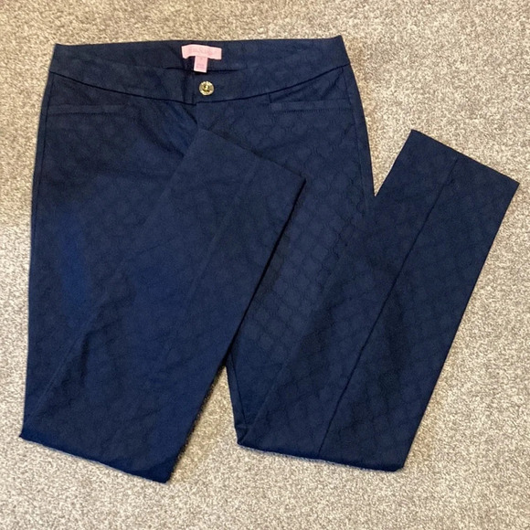 NWOT Lilly Pulitzer Kelly Textured Ankle Length Skinny Pant Navy 0 - Picture 3 of 16